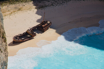 Zakynthos, Greece. Navagio Beach with shipwreck on Zakynthos island.