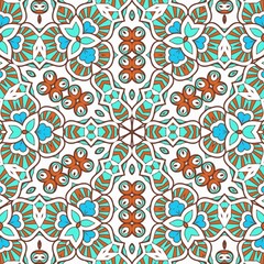 Abstract Pattern Mandala Flowers Art Colorful Blue Turquoise Brown 217