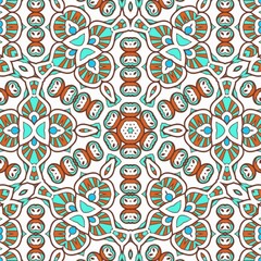 Abstract Pattern Mandala Flowers Art Colorful Blue Turquoise Brown 202