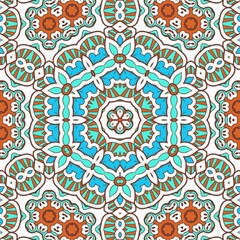 Abstract Pattern Mandala Flowers Art Colorful Blue Turquoise Brown 184