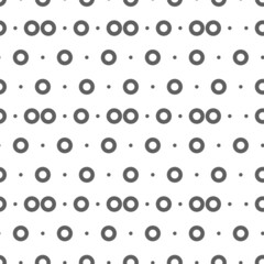 Vector illustration. Geometric seamless pattern. Solid dots and rhombus-shaped linear circles. Spotted monochrome background. Simple black and white abstract pattern.