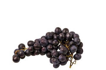 Close up view of bunch of black grapes isolated on white background.