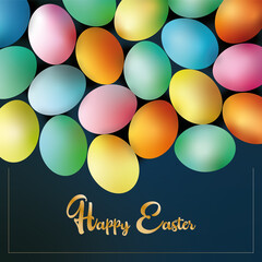 The easter card with colored eggs and greetings
