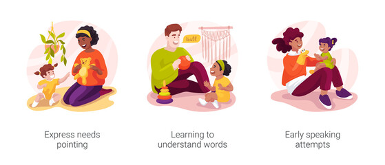 Infants development milestone isolated cartoon vector illustration set