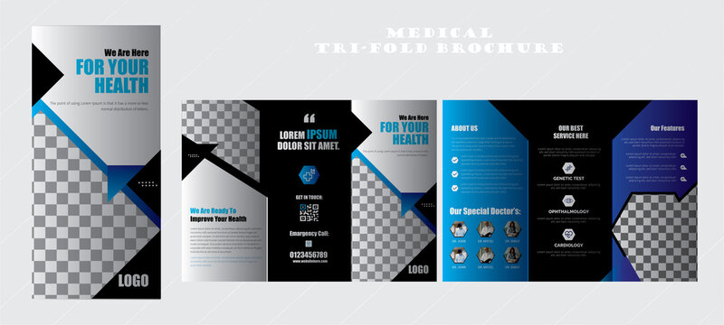 Health Care Tri-Fold Brochure template, Modern Clinic, Healthcare, Medical Trifold Brochure Template. Medical Brochure Layout. Healthcare Flyer, Poster, Brochure, Corporate Brochure Template Design,