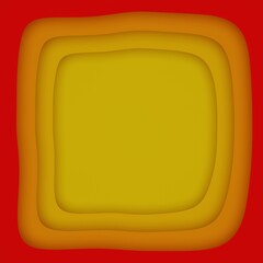 Yellow and orange paper cut square frame background. 3d rendering.