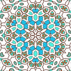Abstract Pattern Mandala Flowers Art Colorful Blue Turquoise Brown 128