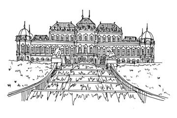 vector sketch of  Belvedere Palace in Vienna, Austria.