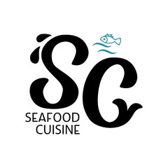 Hand drawn vector illustration with black lettering on white background Seafood Cuisine for billboard, invitation, card, social media, advertising, decor, poster, print, website, banner, template