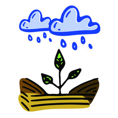 Rain water farm plants agricultural sketch vector icon. Ranch field, rural countryside. Harvest scarcity concept, industry problems symbol. Hand drawn bio illustration isolated on white.