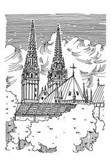 Vector sketch of Cathedral in Zagreb, Croatia