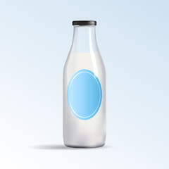 Glass bottle for milk. Blank Branding Mockup. Vector illustration