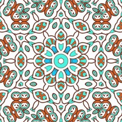 Abstract Pattern Mandala Flowers Art Colorful Blue Turquoise Brown 118
