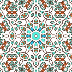 Abstract Pattern Mandala Flowers Art Colorful Blue Turquoise Brown 118