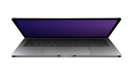 Isolated partially closed laptop. New Computer 2020. Realistic Cutout on White Background. Vector illustration