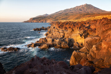 Yankito volcanic plateau at sunset. Iturup Island. South Kuriles