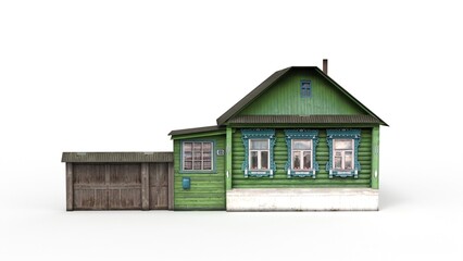 Old wooden residential house render on a white background. 3D rendering