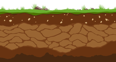 Surface horizons of soil layers. Earth structure with a mixture of organic matter and stones. Flat cartoon paleontological background. Illustrative geology © the8monkey