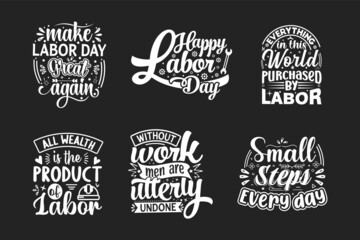 Collection of hand drawn happy Labor day lettering typography for holiday greetings.