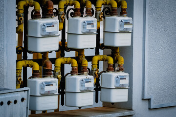 gas meters. gas meters in a block of flats. gas consumption metering.