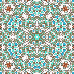 Abstract Pattern Mandala Flowers Art Colorful Blue Turquoise Brown 84