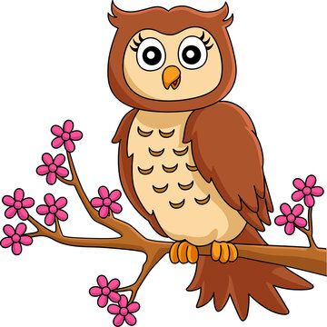 Owl On A Tree Branch Cartoon Colored Clipart