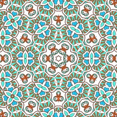 Abstract Pattern Mandala Flowers Art Colorful Blue Turquoise Brown 76