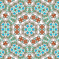 Abstract Pattern Mandala Flowers Art Colorful Blue Turquoise Brown 73