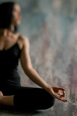 Meditation practice, hands puffed in om tonk mudra jet of incense smoke. Close up calm and zen ceremony