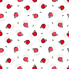 red apple and dots vector seamless pattern with white 
background