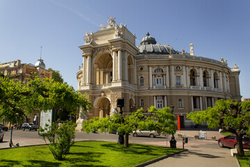 Fototapeta na wymiar opera house building into historic center on derybasivska street odessa city ukraine