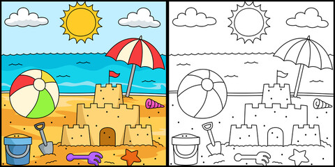 Toys On The Beach Coloring Page Illustration