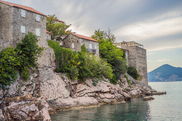 Beautiful view of the island of St. Stephen, Sveti Stefan on the Budva Riviera, Budva, Montenegro