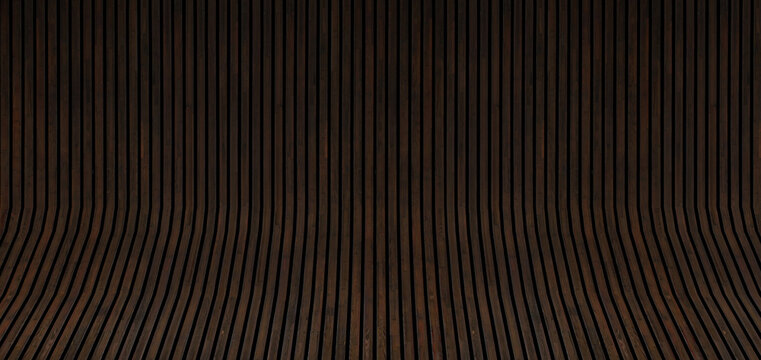 A 3D Perspective Wall Of Old Oiled Natural Narrow Wooden Boards In Style Of Lamellas Decoration Good As Presentation Template