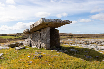 Poulnabrone dolmen, portal tomb located in the Burren, County Clare, Ireland.