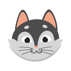 Cat head emoticon. Funny decorative drawn cat face character or avatar. Vector illustration of domestic pet
