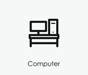 Computer vector icon. Editable stroke. Symbol in Line Art Style for Design, Presentation, Website or Apps Elements, Logo. Pixel vector graphics - Vector