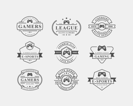 Set of Vintage Retro Electronic Sports Badges and Labels with Gamepads Logo Design Inspiration