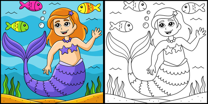 Beautiful Mermaid Coloring Page Illustration