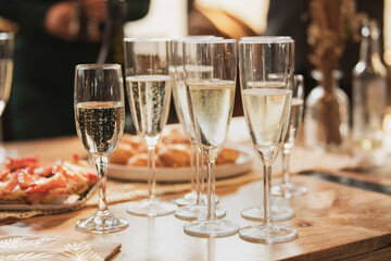 Glasses of champagne and bubbles at a wedding