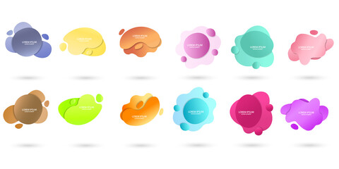 Fluid frame isolated on white background. Set of abstract liquid shapes, colorful elements, gradient waves with geometric lines, dynamical forms. Vector flat design for banner, flyer, business card