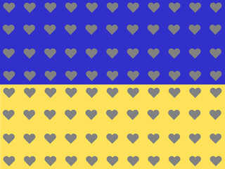 Flag of Ukraine with white hearts on its background. Support for Ukraine