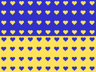 Flag of Ukraine with white hearts on its background. Support for Ukraine