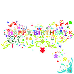 Happy birthday typography, mexico festival style, full colors.