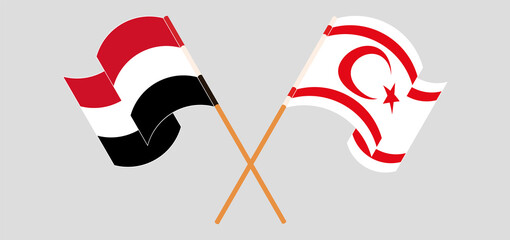 Crossed and waving flags of Yemen and Northern Cyprus