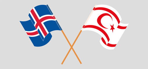 Crossed and waving flags of Iceland and Northern Cyprus