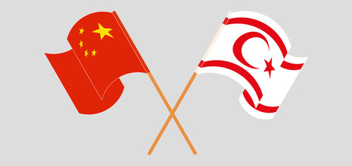 Crossed and waving flags of China and Northern Cyprus