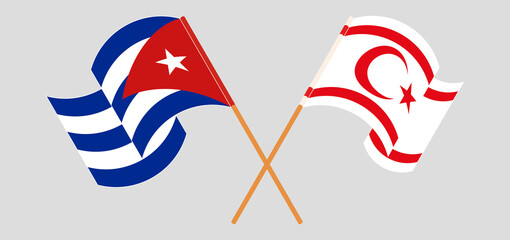 Crossed and waving flags of Cuba and Northern Cyprus