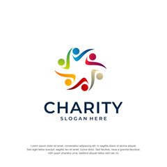 Fototapeta na wymiar charity logo woth five people concept premium vector
