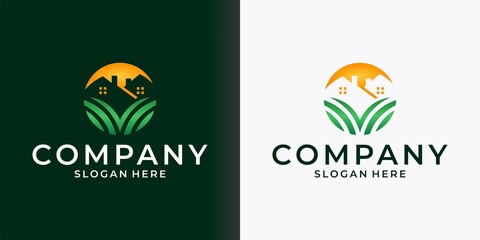 green real estate logo concept premium vector